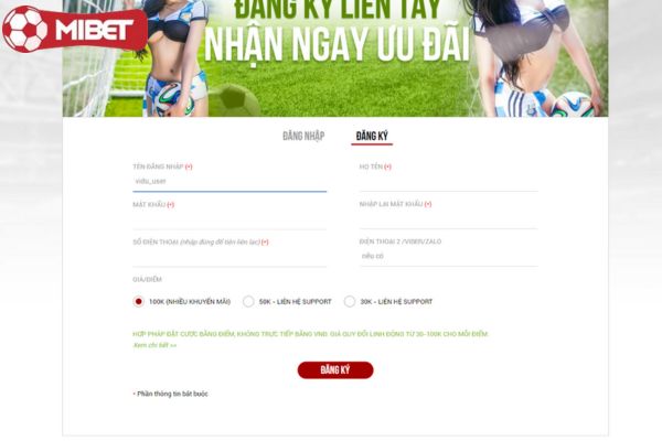 Điền tất cả các thông tin cá nhân nhà cái Mibet yêu cầu